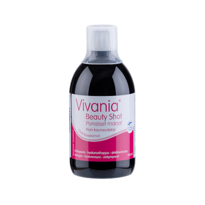 Vivania Beauty Shot punaiset marjat Kollageeni-hyaluronihappo-sinkki 500 ml