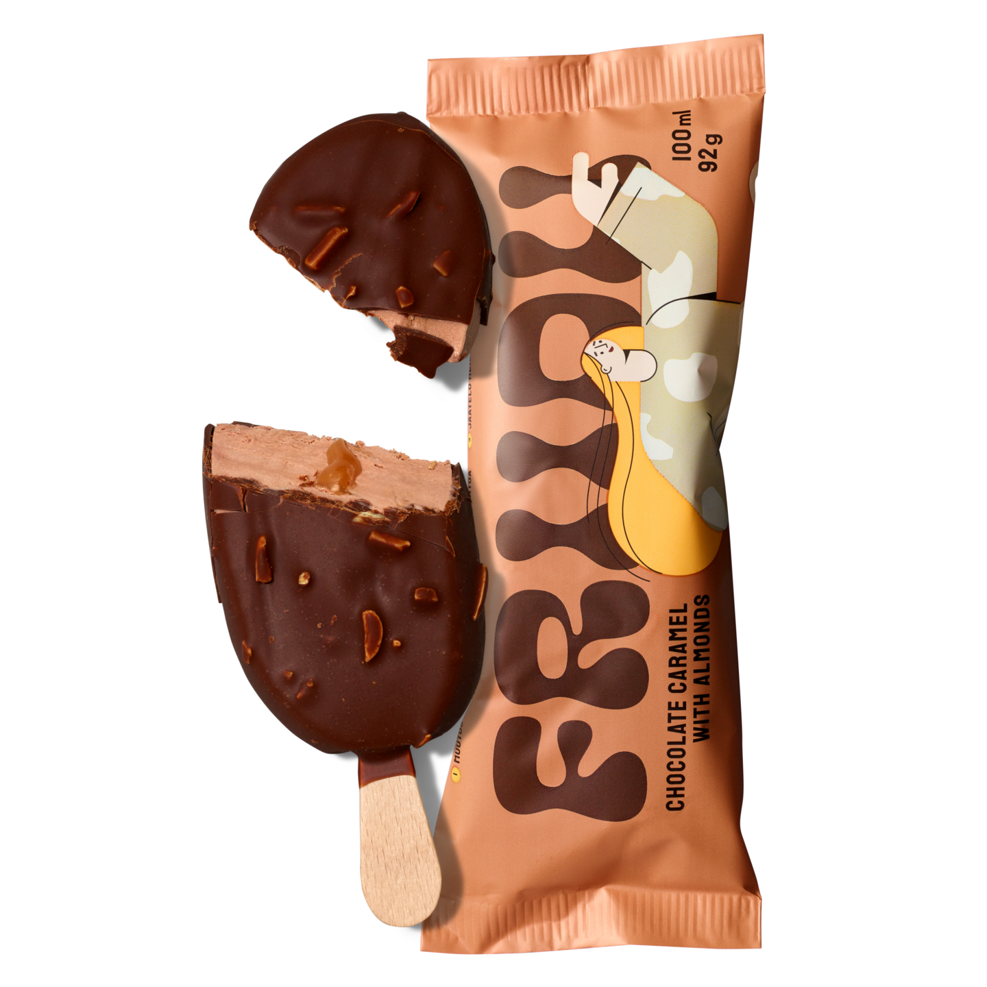 Friidu vegaaninen jäätelöpuikko 92g Chocolate Caramel with Almonds
