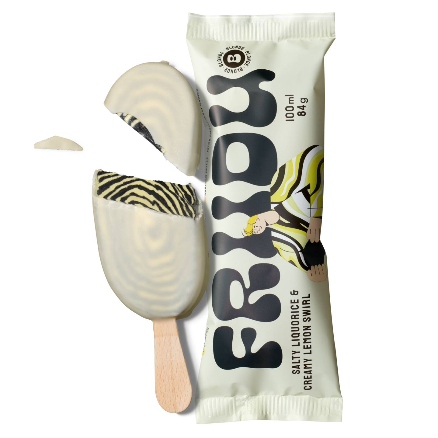 Friidu jäätelöpuikko Salty Liquorice Lemon Swirl 100ml/85g