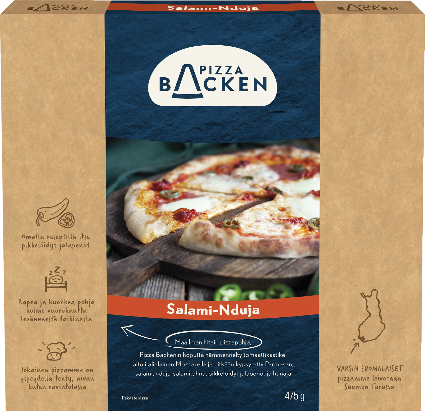 Pizza Backen Salami-Ndujapizza 475g pakaste