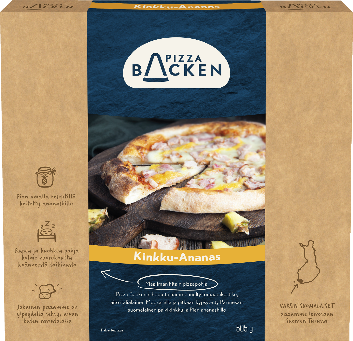 Pizza Backen Kinkku-Ananaspizza 505g pakaste