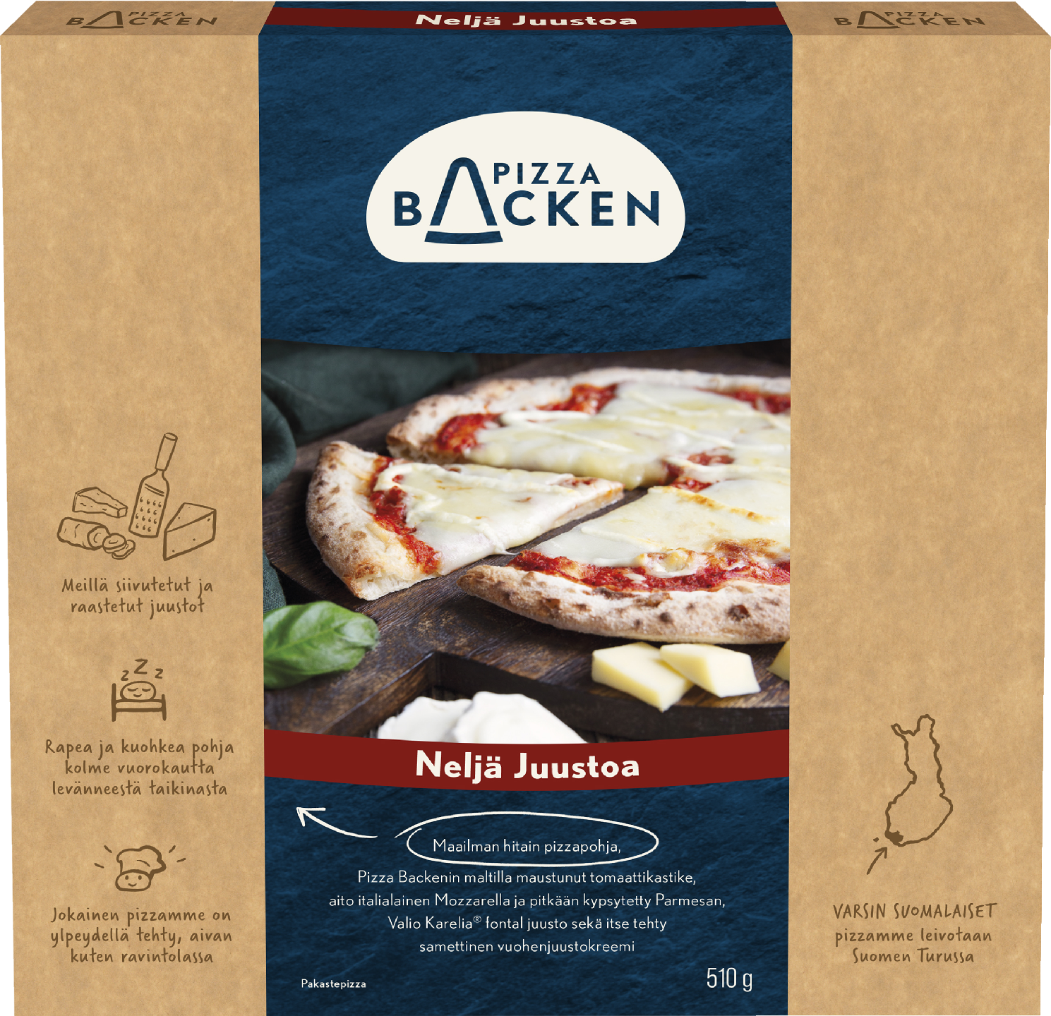 Pizza Backen Neljän Juuston 510g pakastepizza