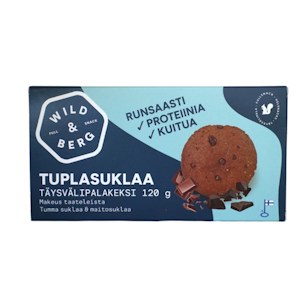 Wild&Berg täysvälipalakeksi tuplasuklaa 120 g