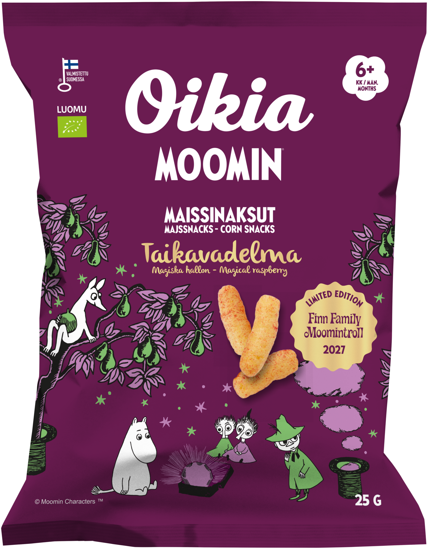 Oikia Moomin Luomu maissinaksut Taikavadelma 25 g 6kk gluteeniton