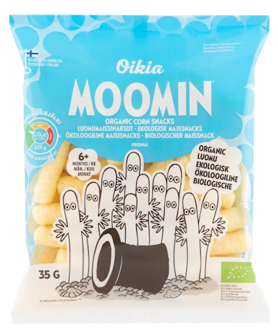 Real Snacks Moomin luomu maissinaksut Original 35g alkaen 6kk