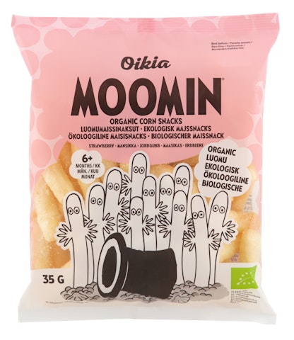 Real Snacks Moomin luomu maissinaksut mansikka 35g alkaen 6kk