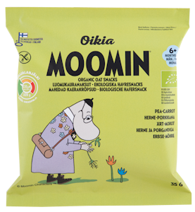 Oikia Moomin Luomukauranaksu herne-porkkana 35g 6+ kk