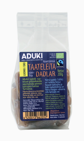 Aduki Kivettömiä taateleita 200g luomu