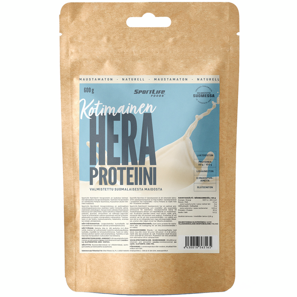 SportLife Foods HERA 600g kotimainen - laktoositon maustamaton heraproteiinijauhe