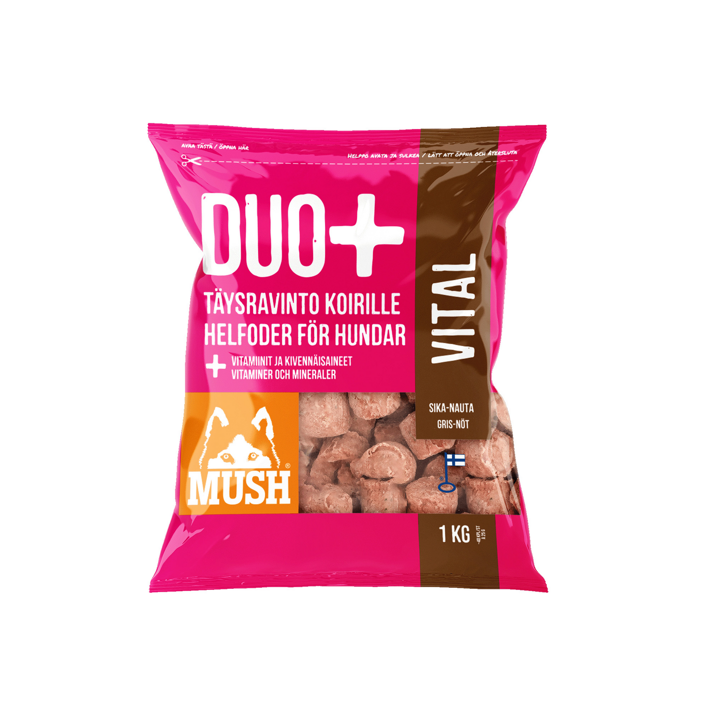 Mush Duo+ Täysravinto koirille sika-nauta 1 kg