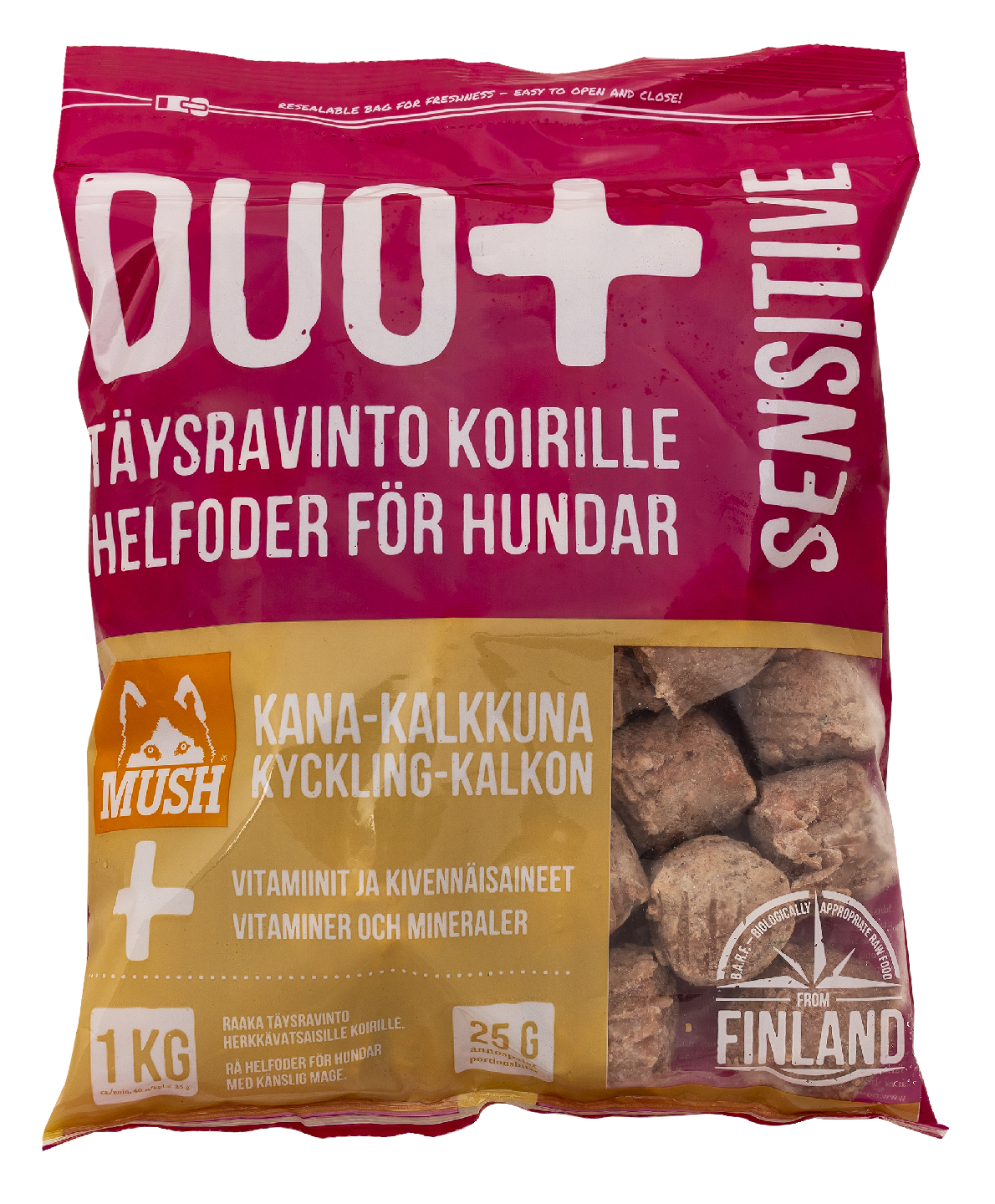 Mush Duo+ Täysravinto koirille sensitive kana-kalkkuna 1 kg