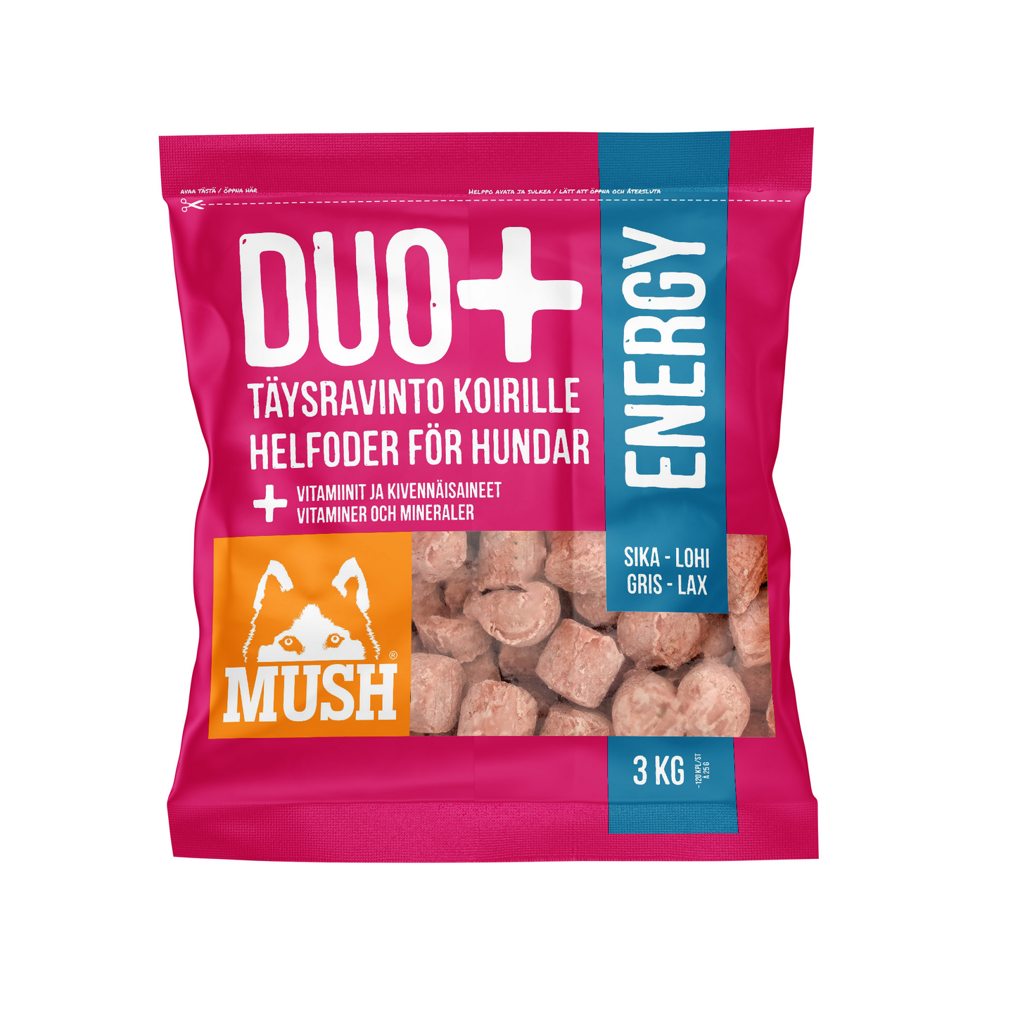 Mush Duo Energy täysravinto koirille 3kg sika-lohi PA