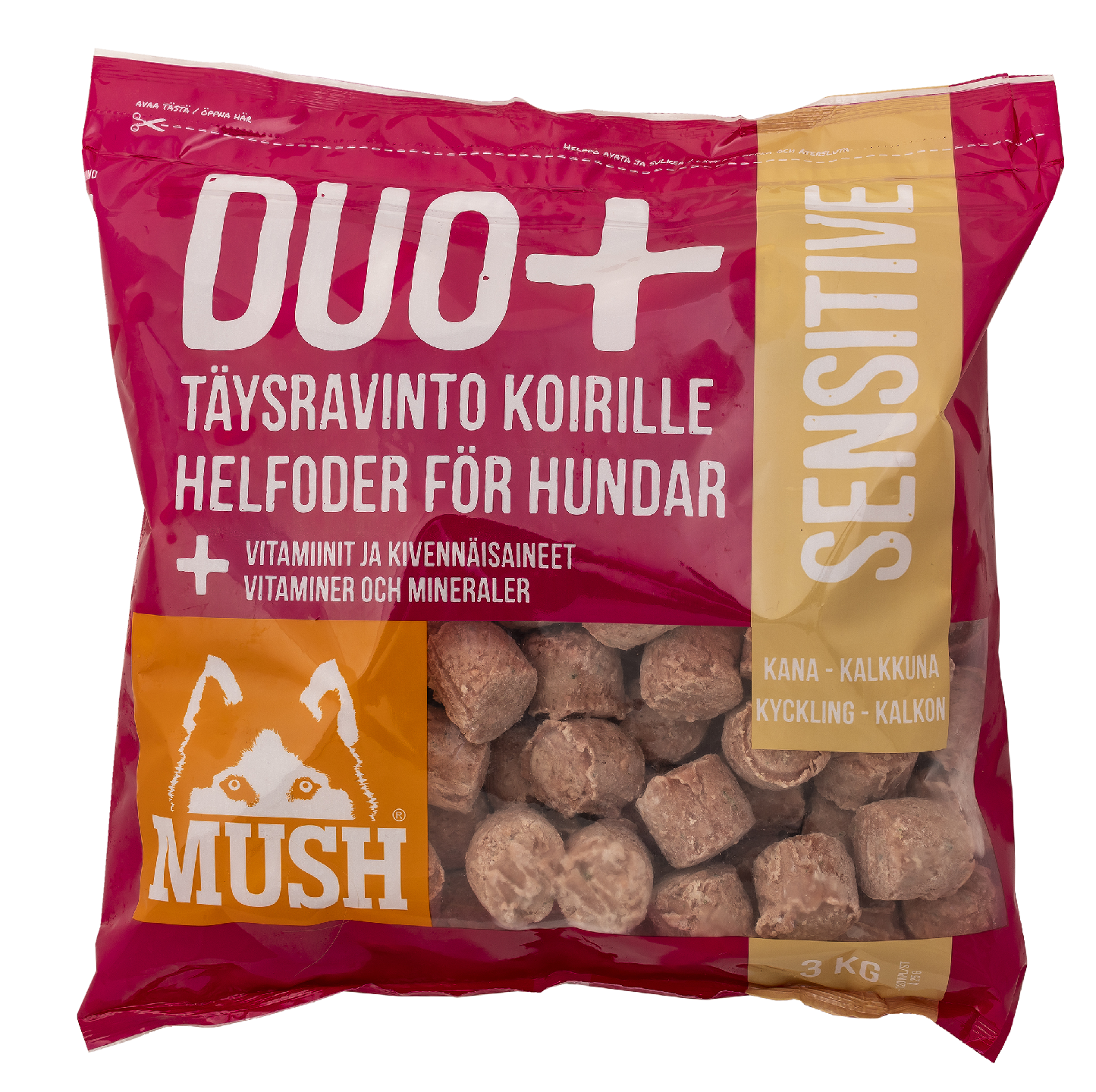 Mush Duo Sensitive täysravinto koirille 3kg kana kalkkuna PA