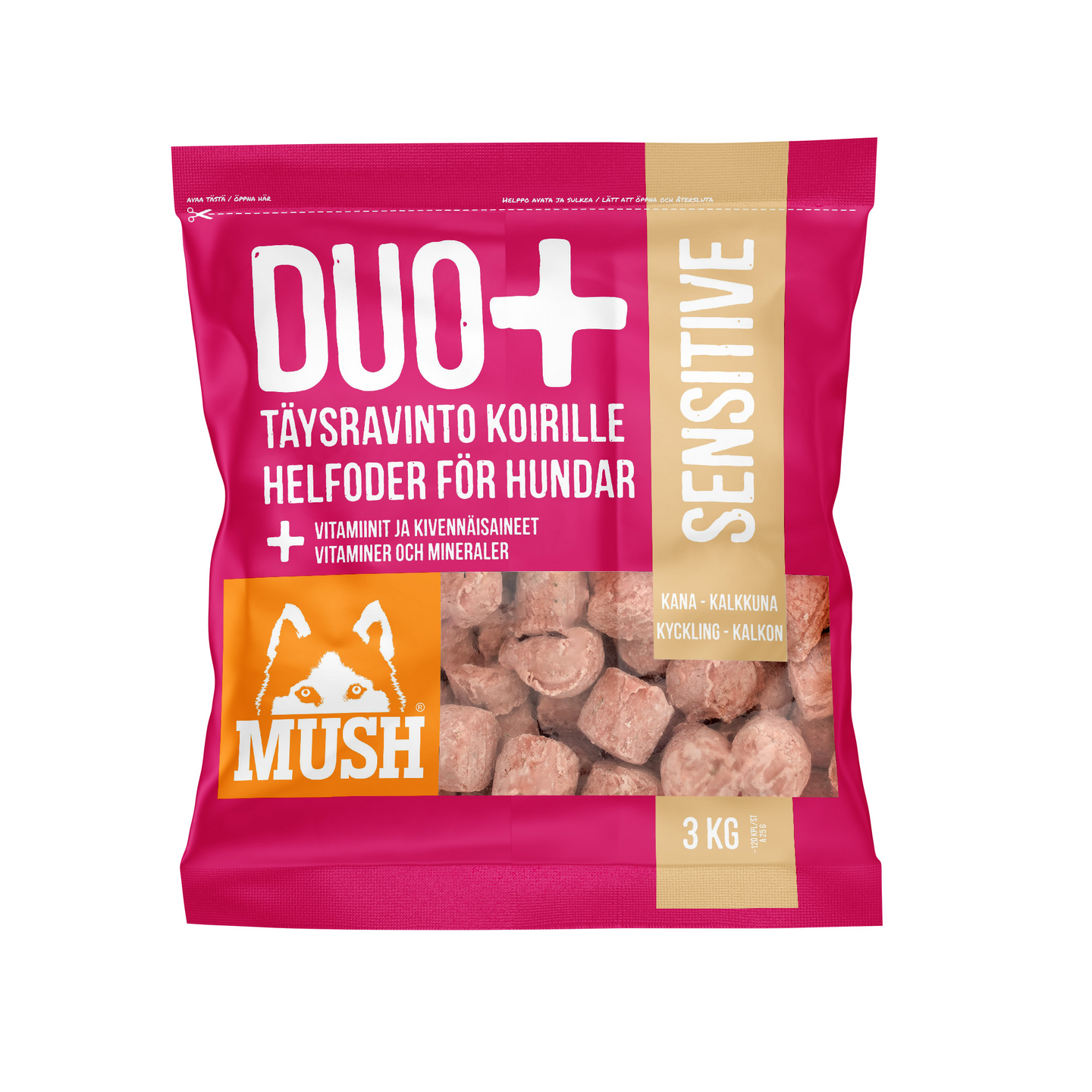 Mush Duo Sensitive täysravinto koirille 3kg kana kalkkuna PA