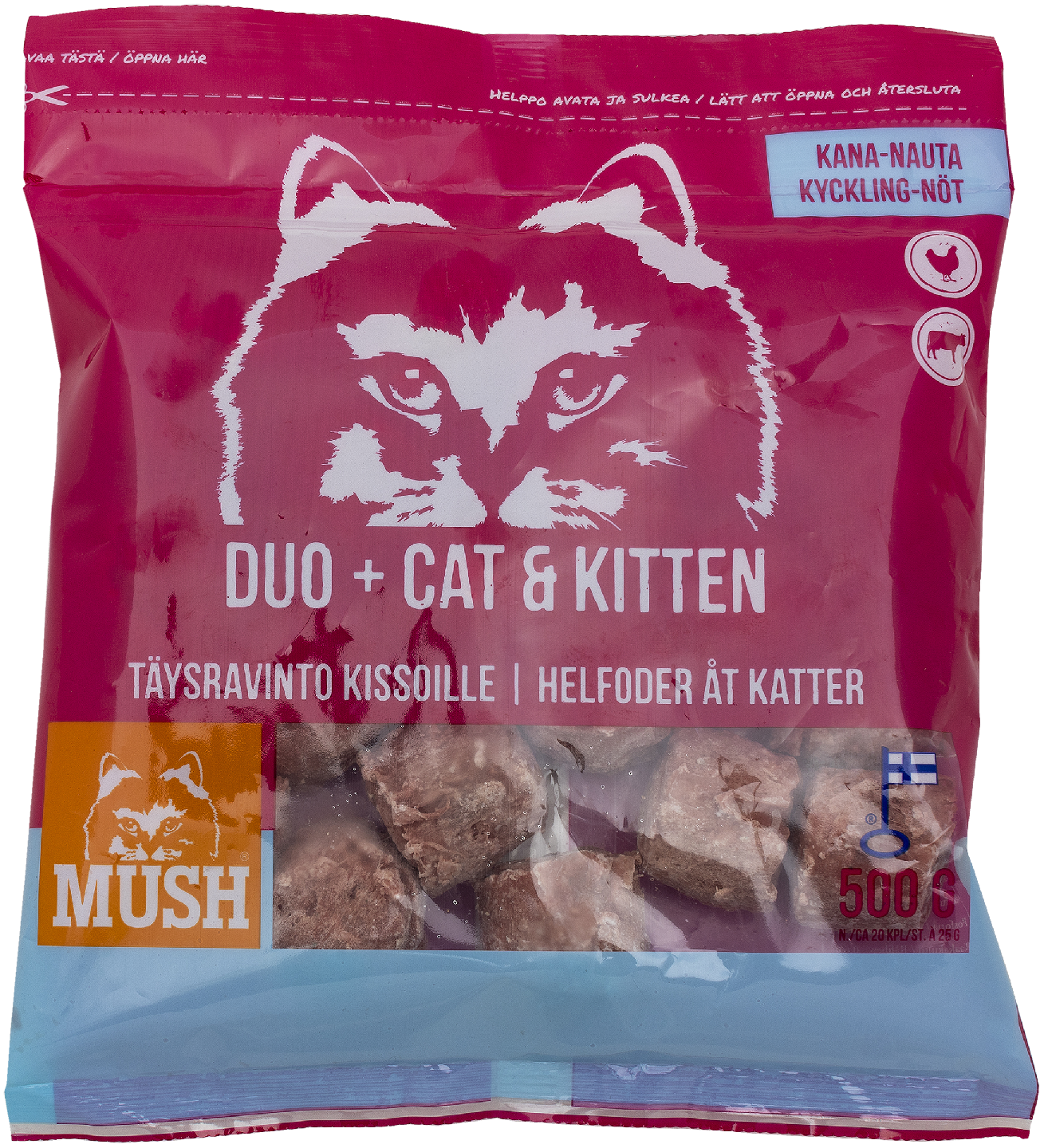 Mush Duo kissoille 500g kana nauta PA