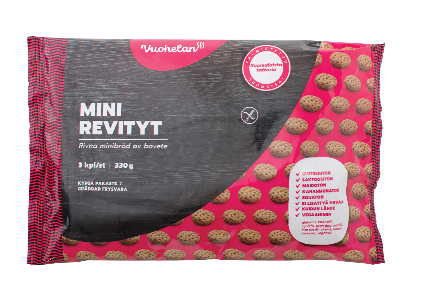 Vuohelan gluteeniton Mini-Revityt revitty hapan tattarileipä 3kpl/330g pakaste