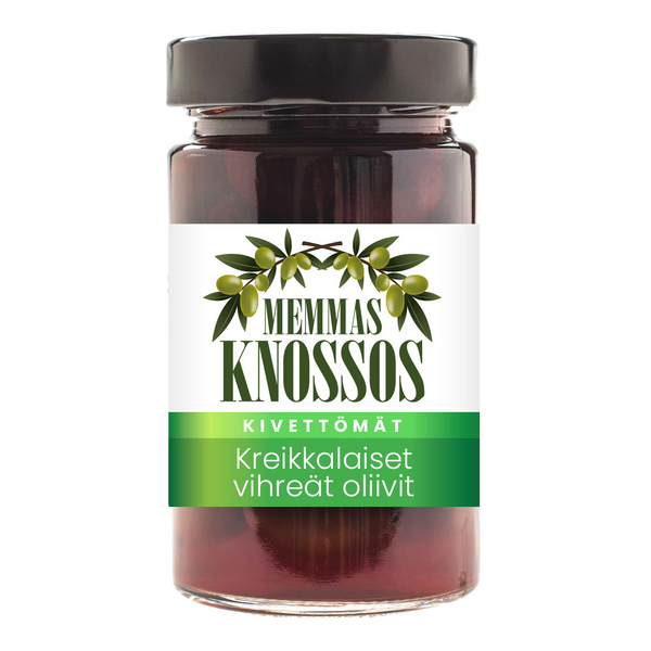 Memmas Knossos kreikkalaiset kivettömät vihreät oliivit 295g/140g