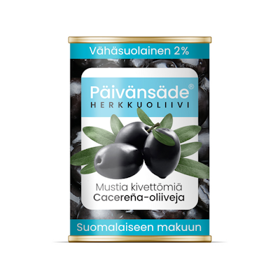 Päivänsäde Herkkuoliivi musta kivetön vähäsuolainen 300g/130g