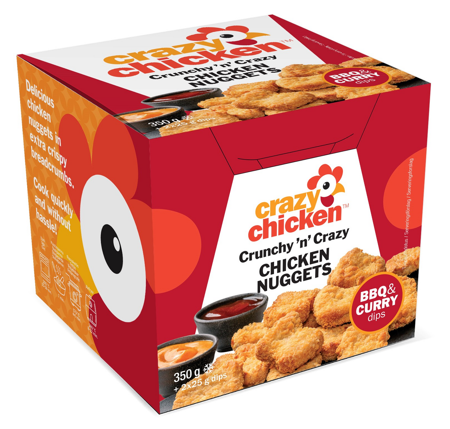 Crazy Chicken Crunchy 'n' Crazy Chicken Nuggets kananuggetit 350g ja kastike 2x25g paneroitu pakaste