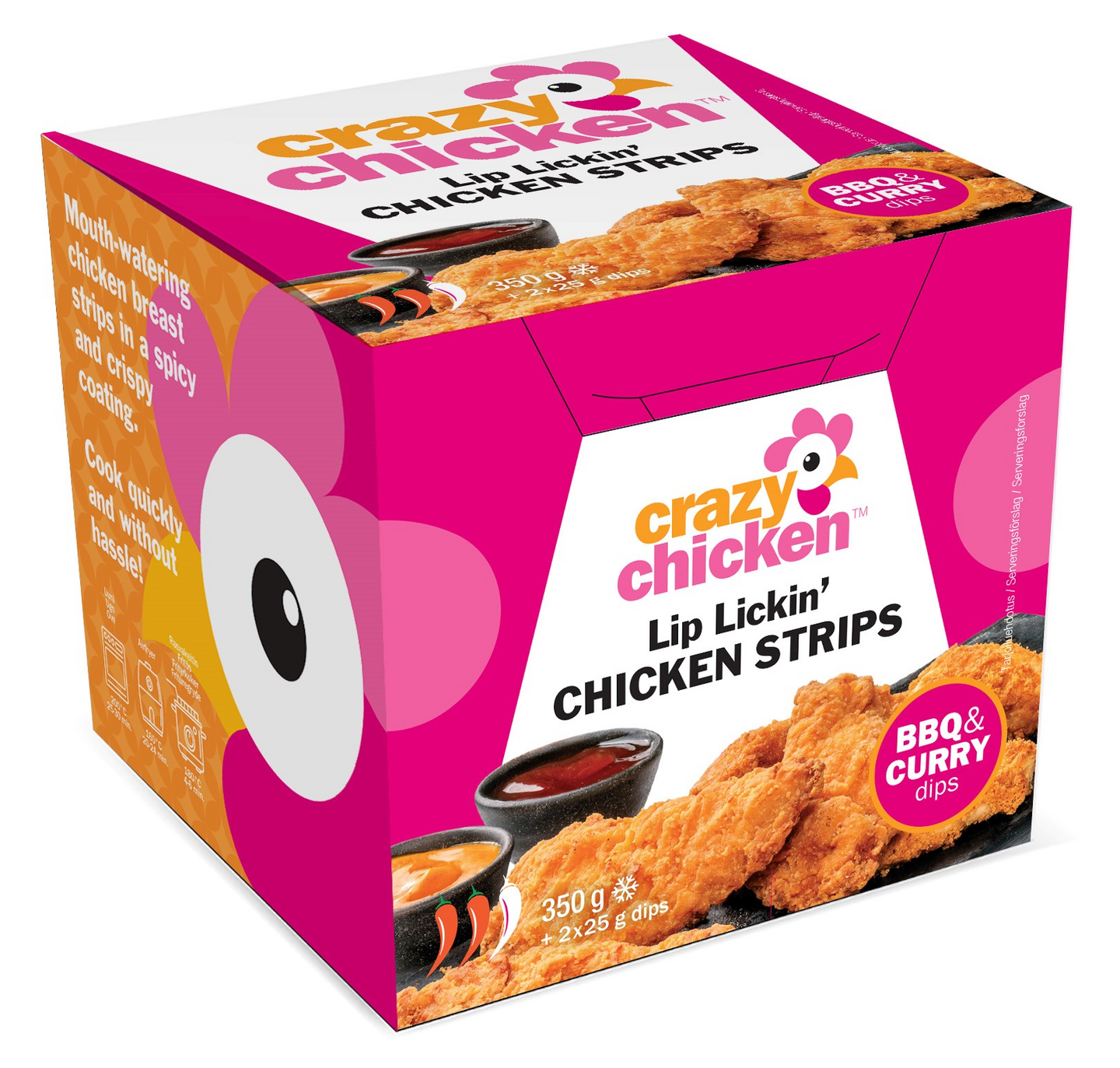 Crazy Chicken Lip Lickin' Chicken Strips paneroidut mausteiset rintafilepalat 350g + kastike pakaste