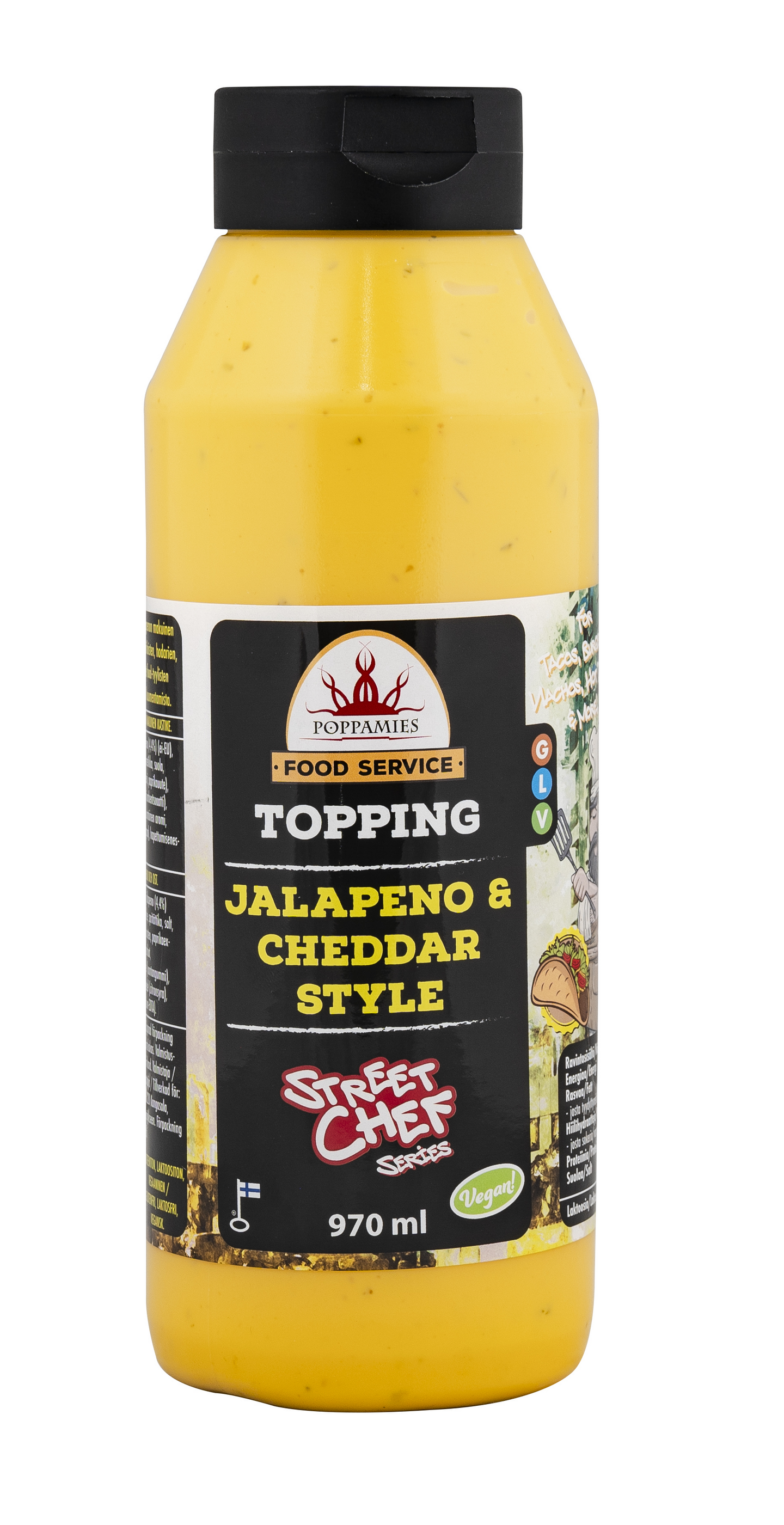 Poppamies Topping Jalapeno & Cheddar Style maustekastike 970ml