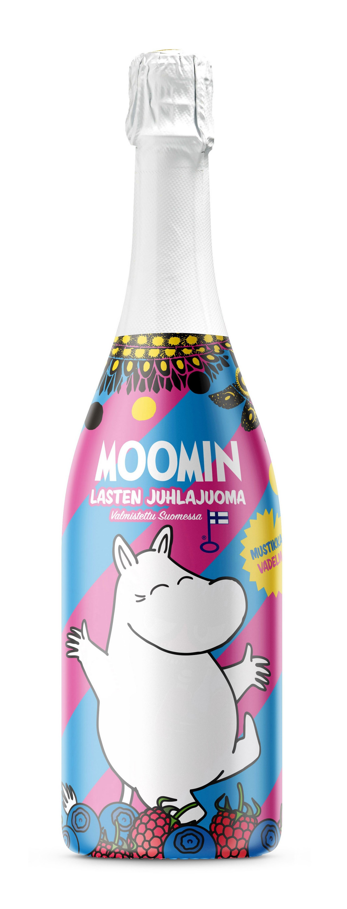 Moomin mustikka-vadelmajuoma kupliva lasten juhlajuoma 0,75l