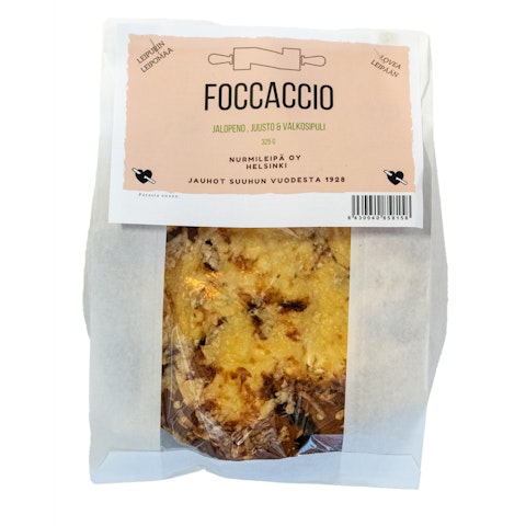 Nurmileipä foccaccio jalopeno, valkosipuli & juusto 325g