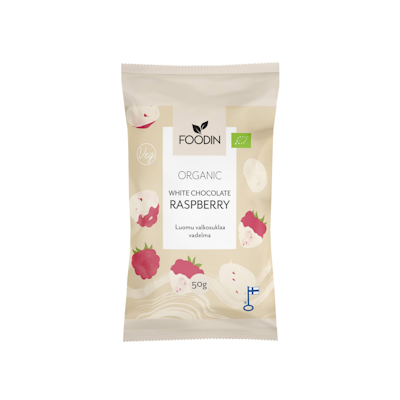 Foodin Valkosuklaavadelma 50g luomu