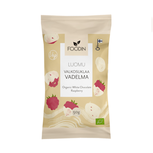 Foodin Valkosuklaavadelma 50g luomu