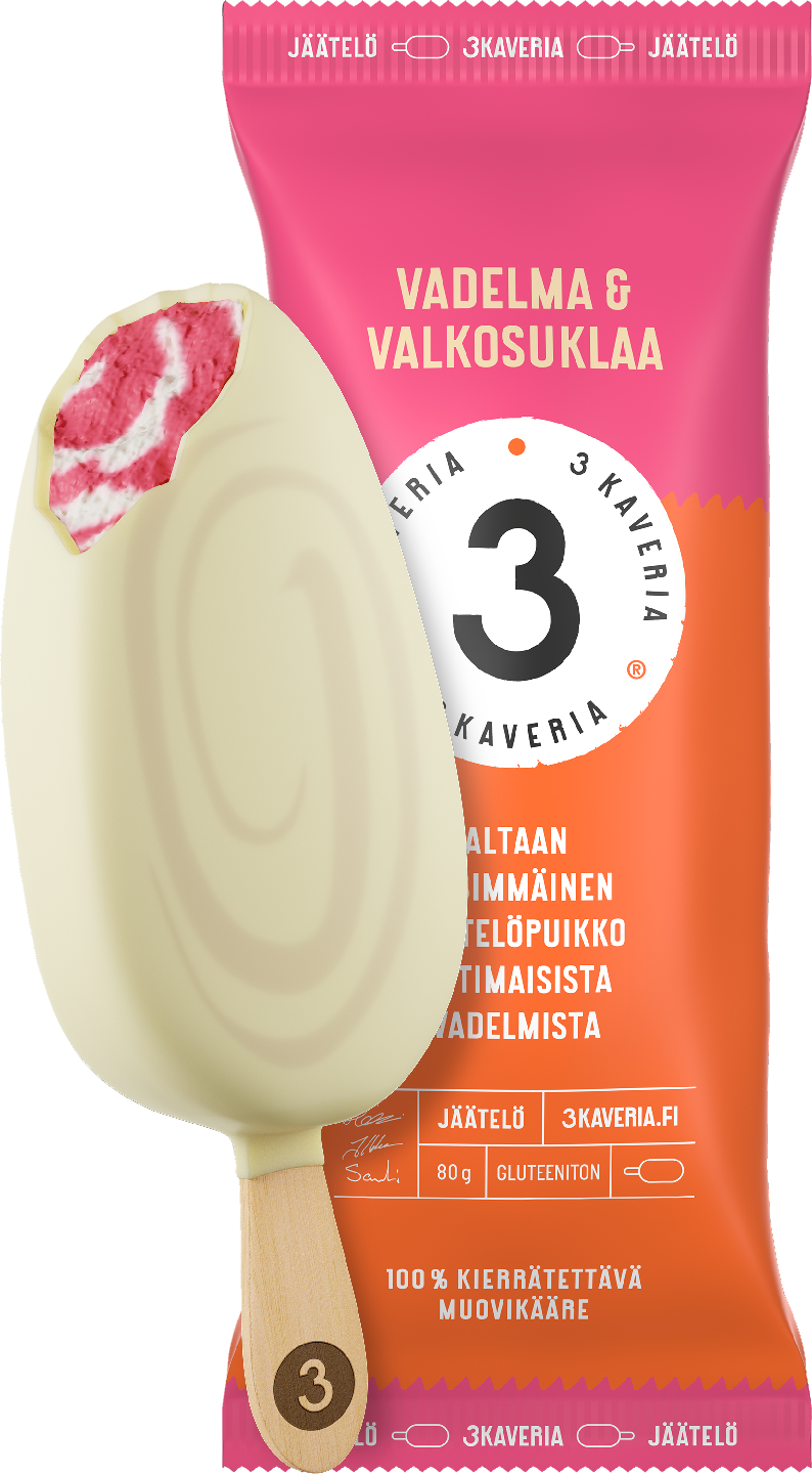 3 Kaverin jäätelöpuikko 80g vadelma & valkosuklaa G