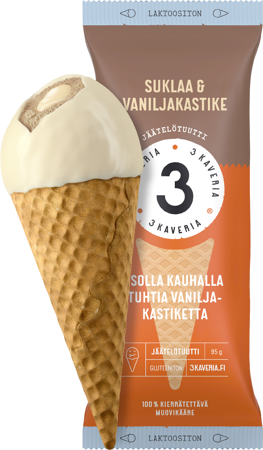 3 Kaverin Jäätelö Jäätelötuutti, Suklaa & Vaniljakastike 95g