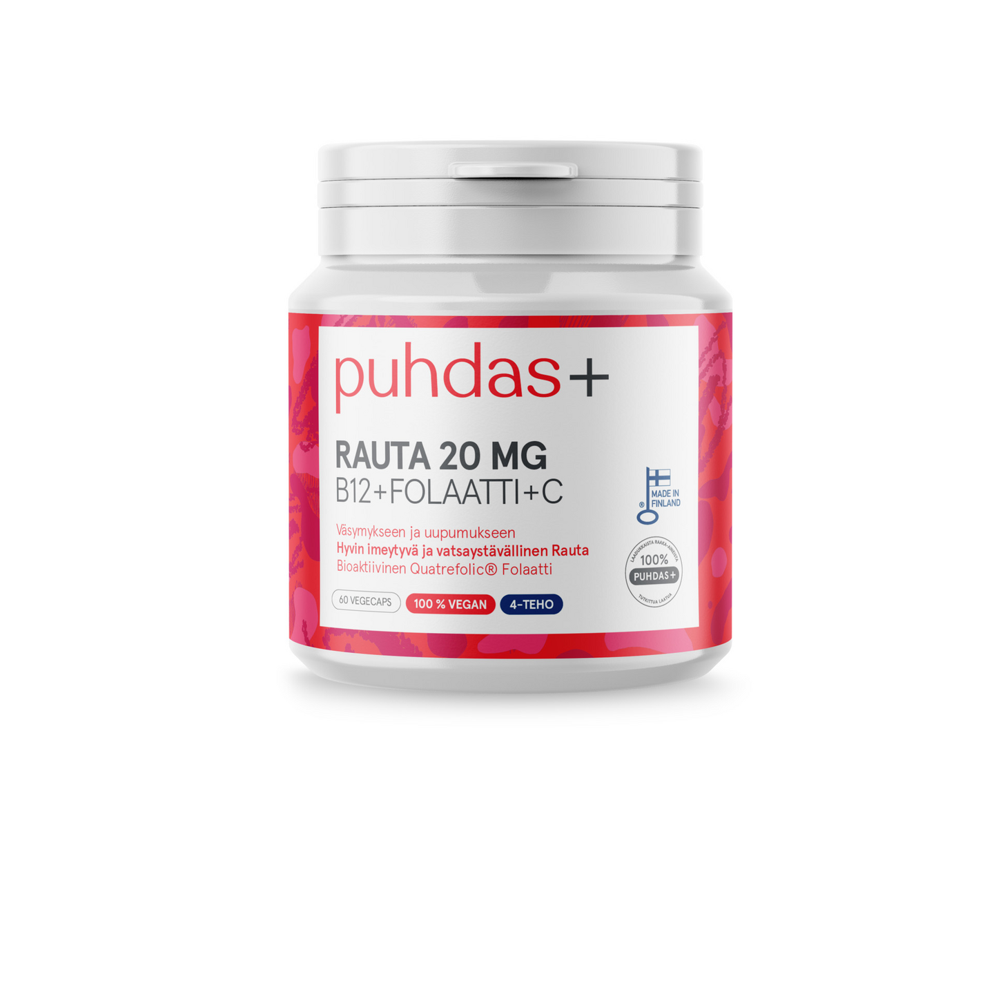 Puhdas+ rauta 20mg+B12+Folaatti+C 60kaps 26g