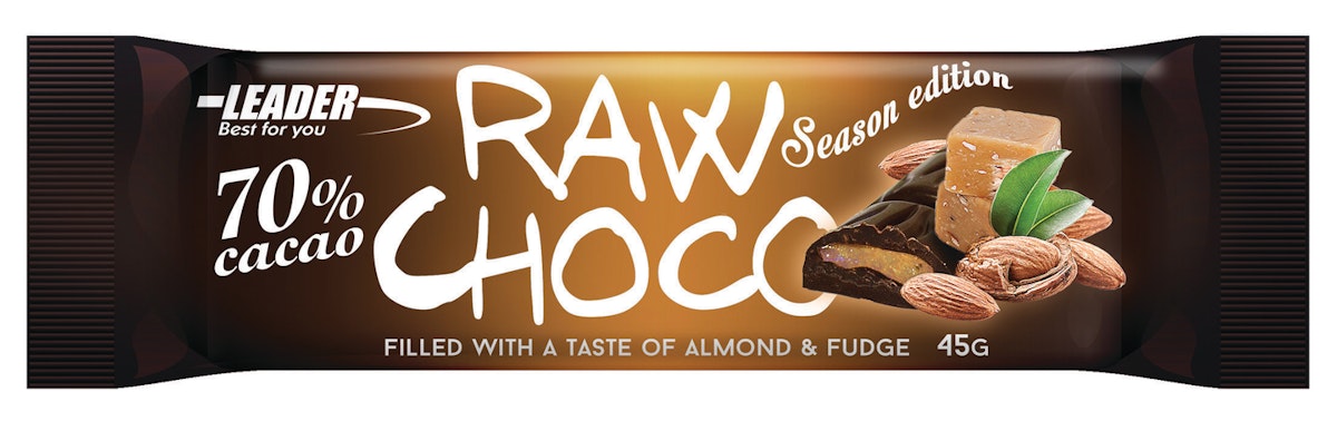 Leader Raw Choco 45g Almond & Fudge | K-Ruoka Verkkokauppa