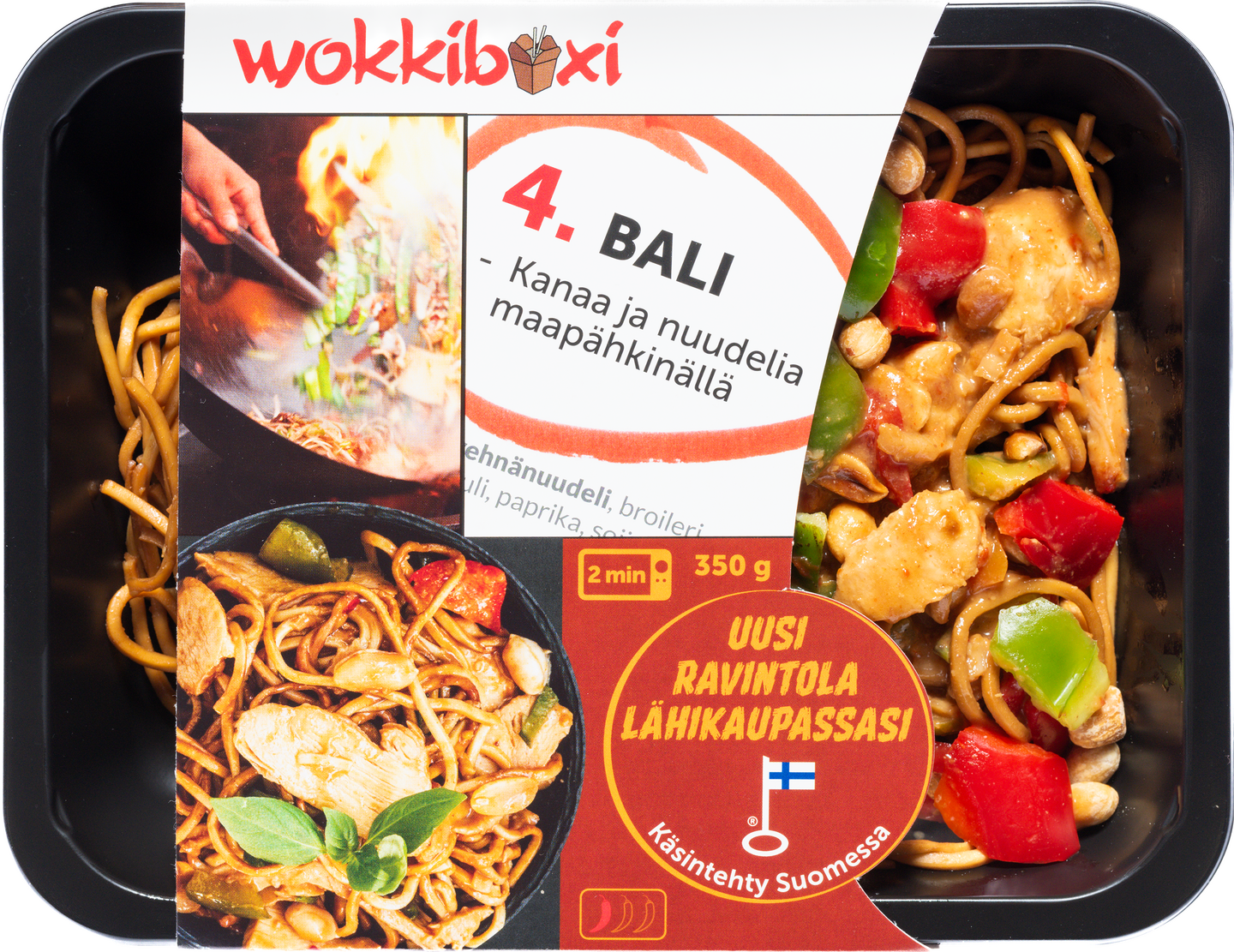 Wokkiboxi Bali kanaa ja nuudelia maapähkinällä 350g