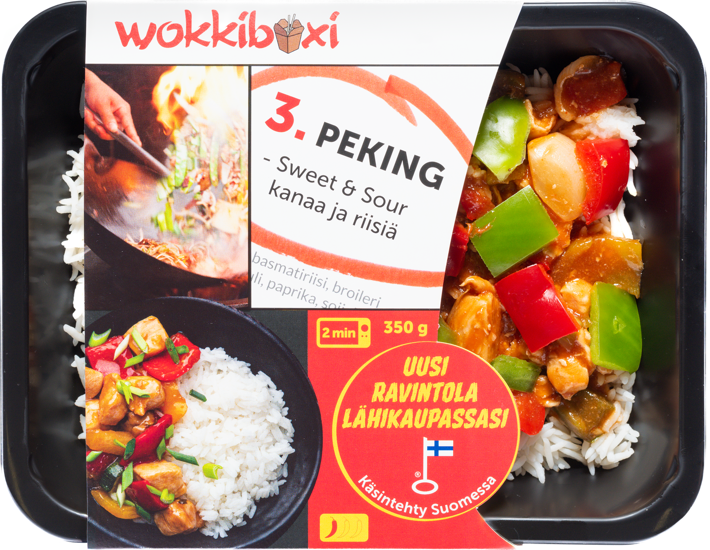 Wokkiboxi Peking sweet & sour kanaa ja riisiä 350g