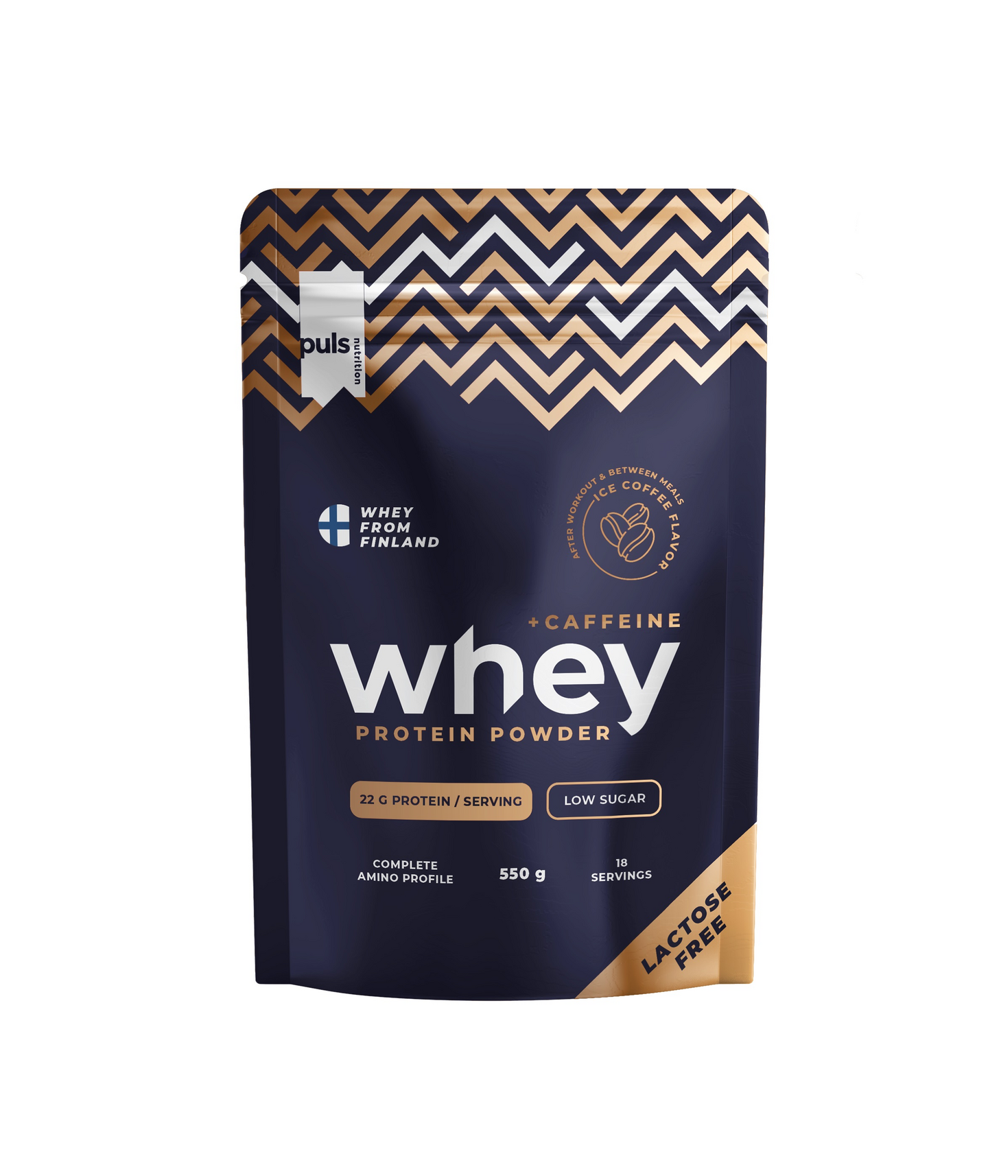 Puls Whey +kofeiini heraproteiinijauhe 550g jääkahvi