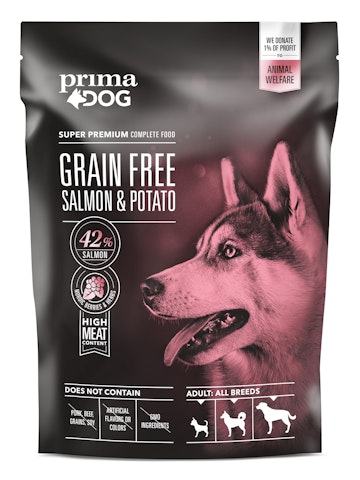 Prima Dog täysravinto aikuisille koirille 1,5kg lohi ja peruna, viljaton