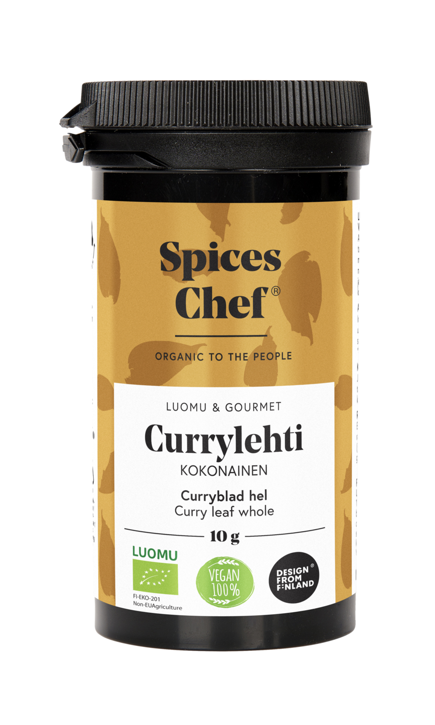 Spices Chef luomu currylehti kokonainen 10g BPA-vapaassa biomuovimaustepurkissa