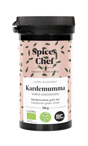 Spices Chef luomu kardemumma vihreä kokonainen 50g, BPA-vapaassa biomuovi maustepurkkissa.