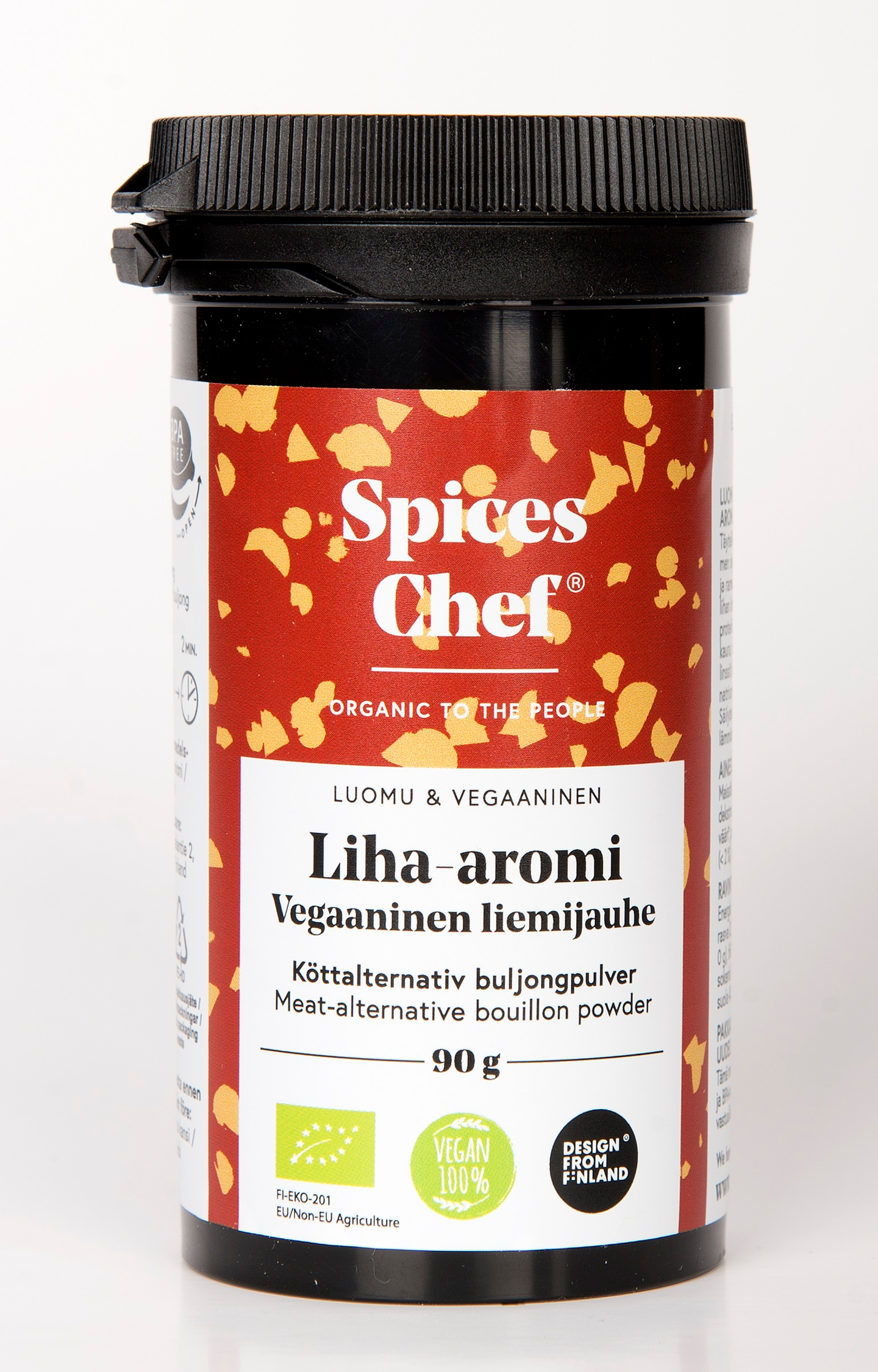 Spices Chef Liha-aromi vegaaninen liemijauhe 90g luomu, BPA-vapaassa biomuovi maustepurkissa.