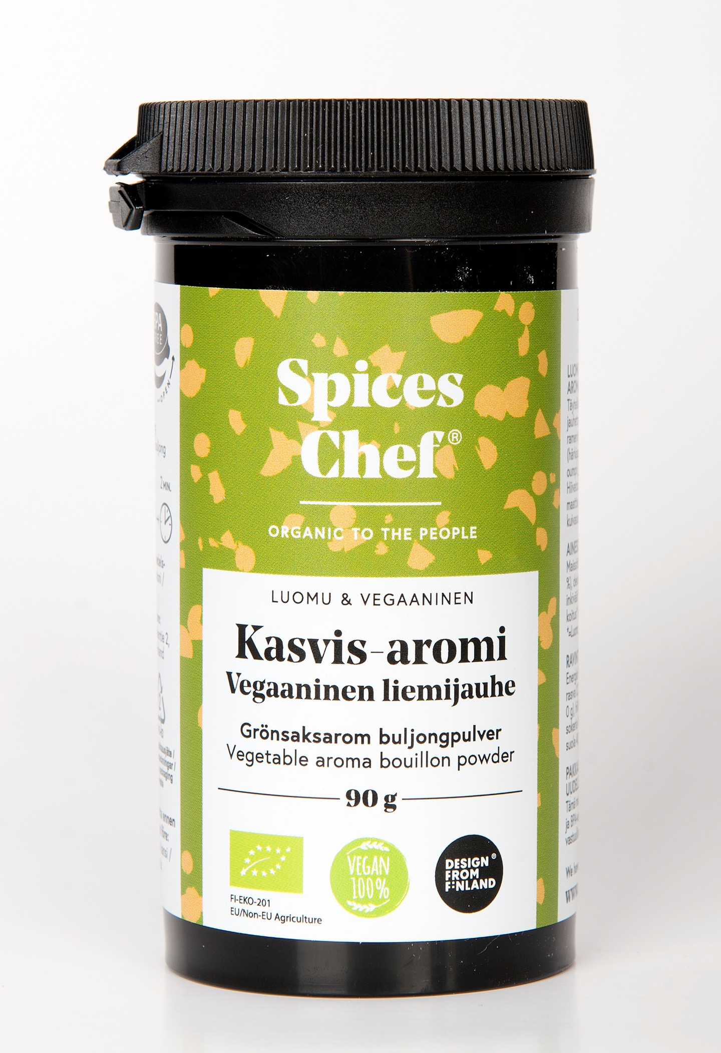 Spices Chef luomu Kasvis-aromi vegaaninen liemijauhe 90g  BPA-vapaassa biomuovi maustepurkissa.