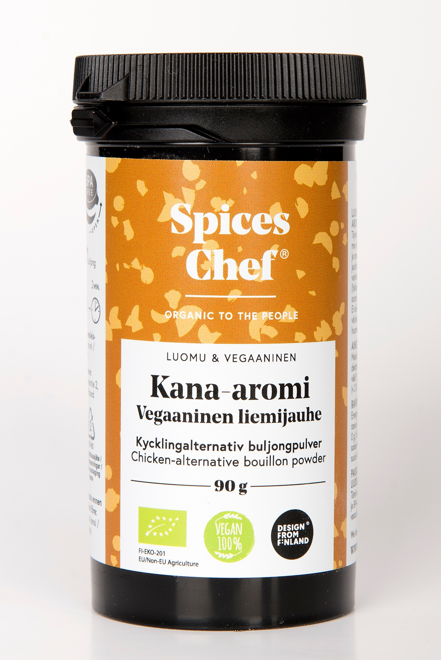 Spices Chef luomu Kana-aromi vegaaninen liemijauhe 90g  BPA-vapaassa biomuovi maustepurkissa.