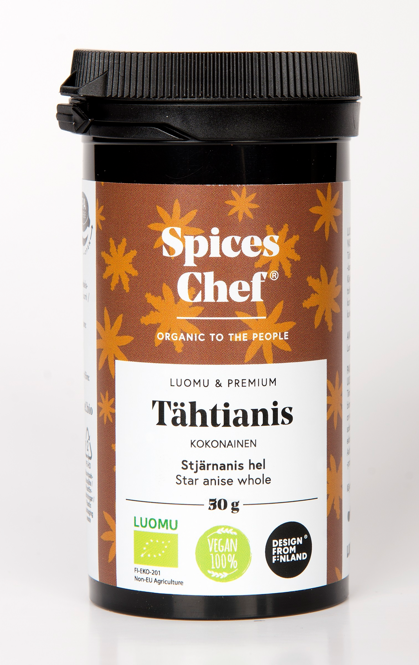 Spices Chef luomu tähtianis kokonainen 30g BPA-vapaassa biomuovi maustepurkissa.