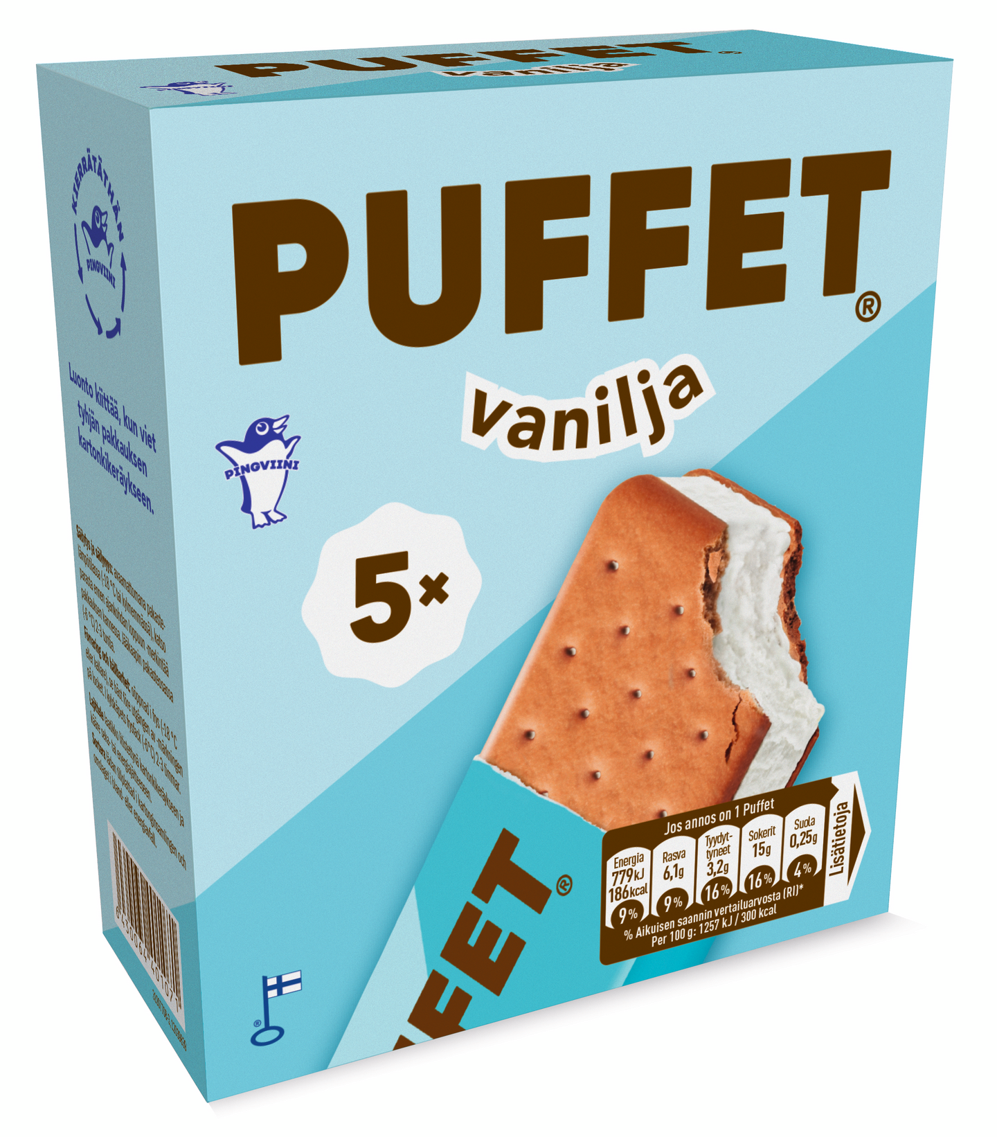 Puffet vanilja välipalajäätelö monipakkaus 5x62g/110ml