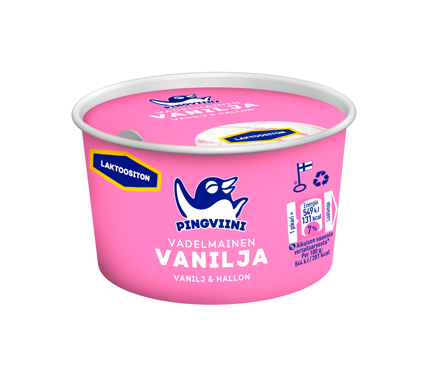 Pingviini jäätelöpikari 65g vanilja-vadelma laktoositon