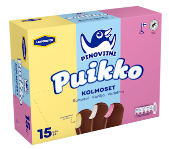 Pingviini Puikko laktoositon kermajäätelöpuikkolajitelma monipakkaus Kolmoset 15x32g