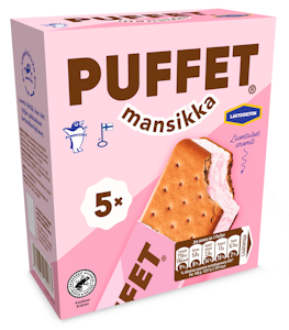 Puffet jäätelö 5x62g mansikka laktoositon