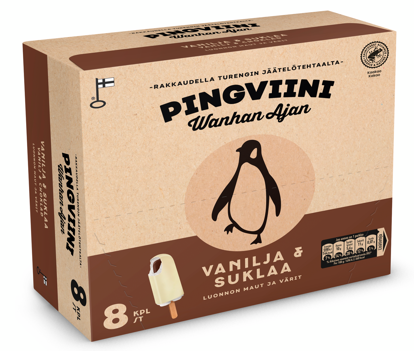 Pingviini Wanhan Ajan Vanilja & Suklaa kermajäätelöpuikko monipakkaus 8x40g