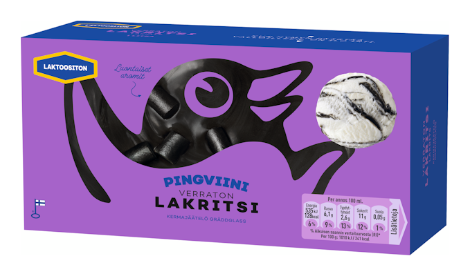 Pingviini Lakritsi Laktoositon kermajäätelö kotipakkaus 530g/1L