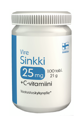 Vire Sinkki + C-vitamiinivalmiste Sinkki 25 mg + C-vitamiini 100tabl 21g